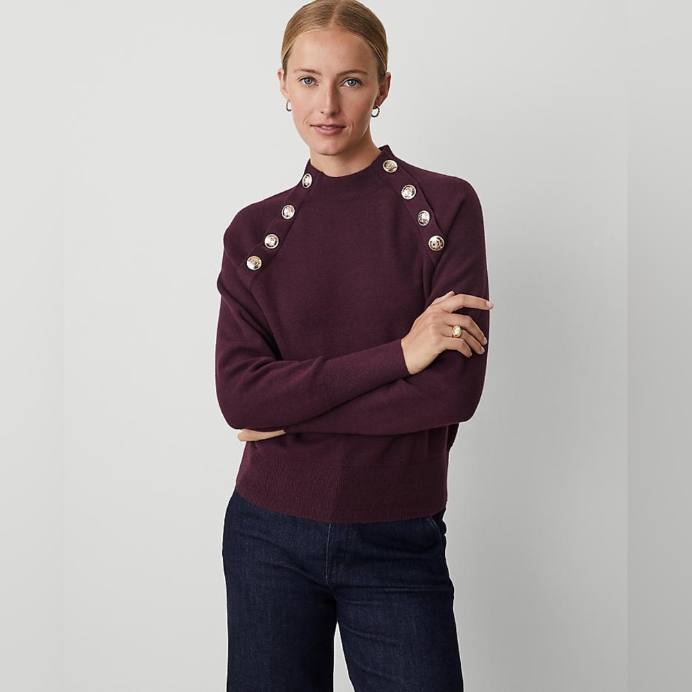 Ann Taylor Raglan Button Crew Neck Sweater Size X-Small